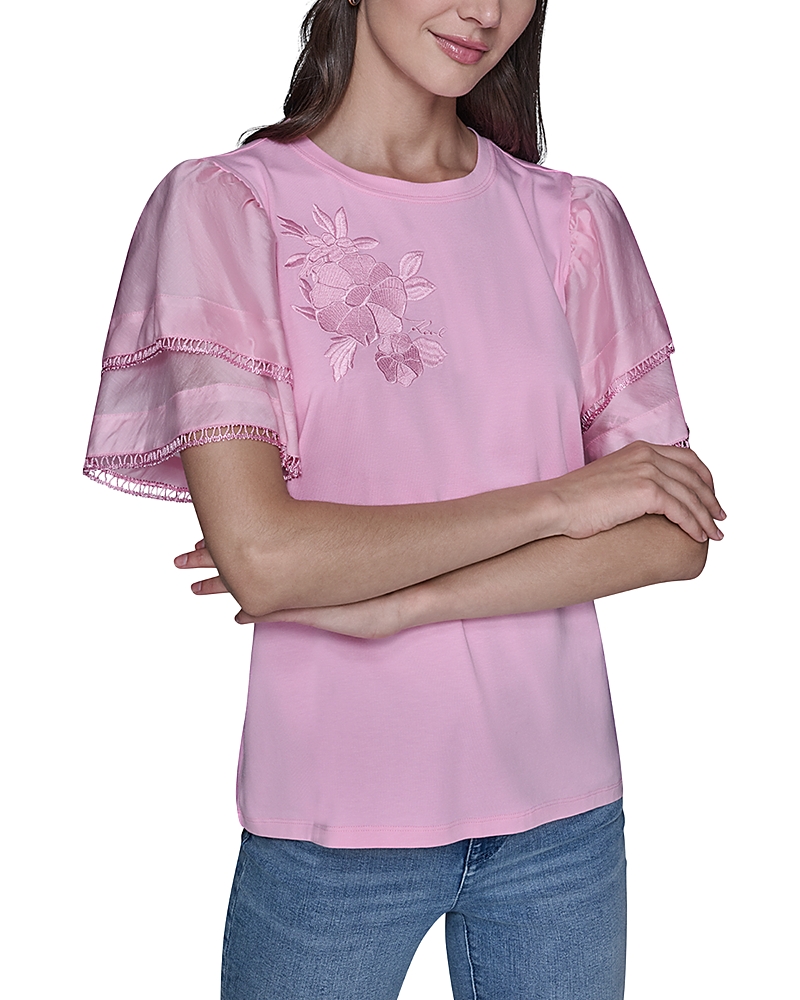 Karl Lagerfeld Paris Floral Knit Flutter Sleeve Top