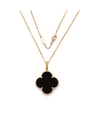  Magic Alhambra Pendant Necklace 18K Gold and Onyx, 32.5 - 35.5"
