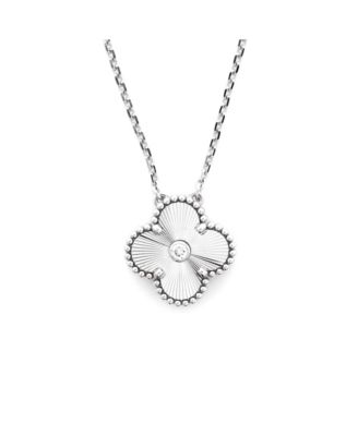  Vintage Alhambra Pendant Necklace Guilloche 18K White Gold with Diamond, 14.5 - 16.25"