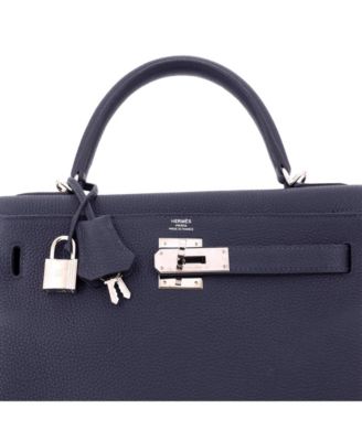 Kelly 28 Handbag Blue Togo with Palladium Hardware