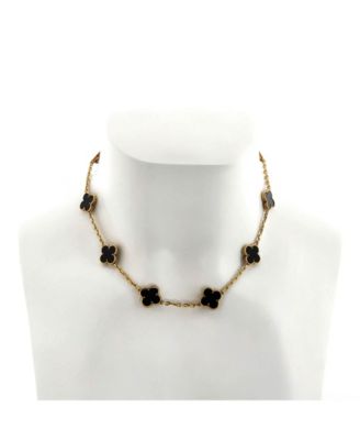  Vintage Alhambra 10 Motifs Necklace 18K Gold and Onyx, 16.75"