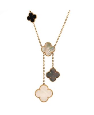  Magic Alhambra 6 Motifs Necklace 18K Gold and Mother of Pearl with Onyx, 15 - 16.25"