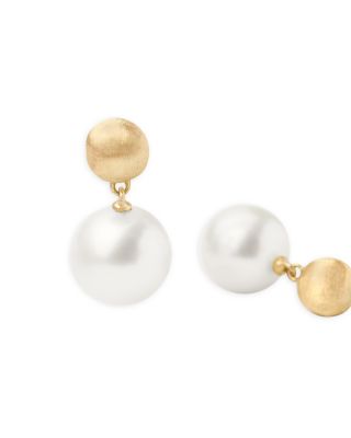 18 K Yellow Gold and Cultured Freshwater Pearl Drop Earrings