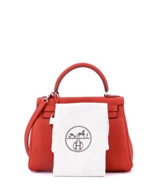Kelly 28 Handbag Red Togo with Palladium Hardware