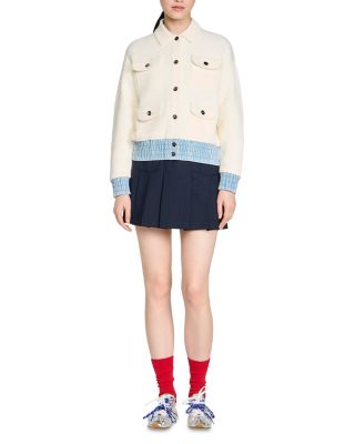 Madeen Boucl&eacute; Denim Trim Cardigan