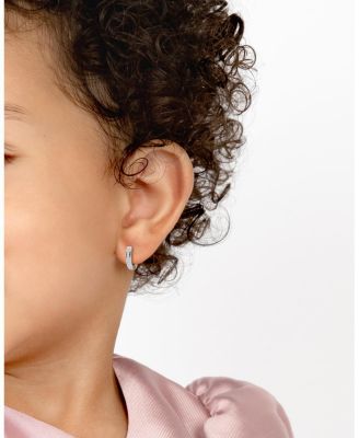  Girls' Sterling Silver Channel Cut CZ 11mm Huggie Hoops Earrings