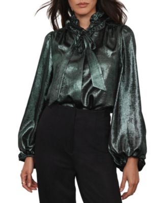  Women's Metallic Bow Blouse Top
