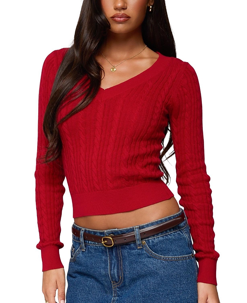 Edikted Ashlee V Neck Cable Knit Top