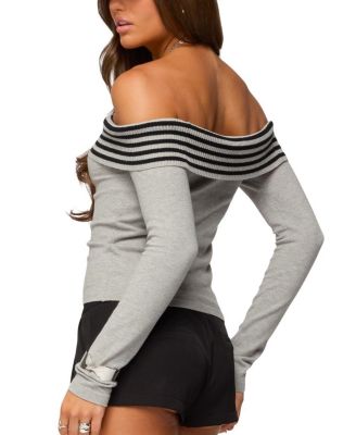Leetal Stripey Foldover Knit Top