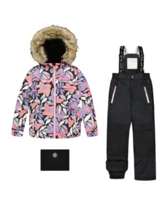  Girls' Two-Piece Play Snowsuit with Allover Print Jacket and Solid Pant - Little Kid