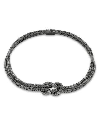 Dark Sterling Silver Love Knot Double Strand Necklace, 14"