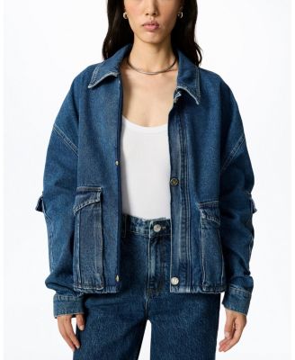  Multi Pocket Denim Jacket in Medium Blue