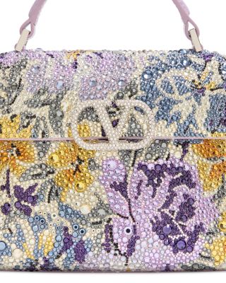 Mini VLogo Floral Crystal Top Handle Bag