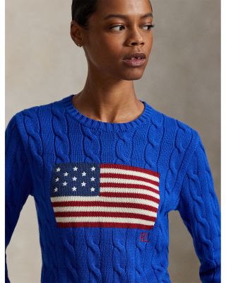 Flag Cable Knit Cropped Sweater