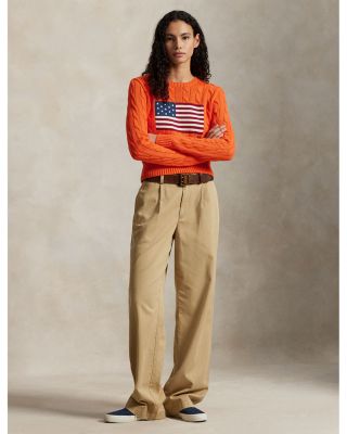 Flag Cable Knit Cropped Sweater