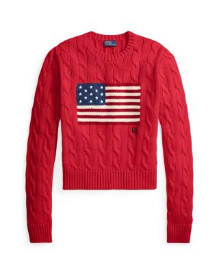Flag Cable Knit Cropped Sweater