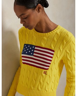 Flag Cable Knit Cropped Sweater