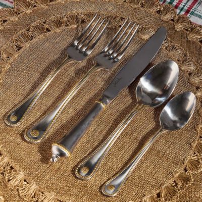 Berry and Thread 20 Piece Flatware Set, Bright Satin with Gold