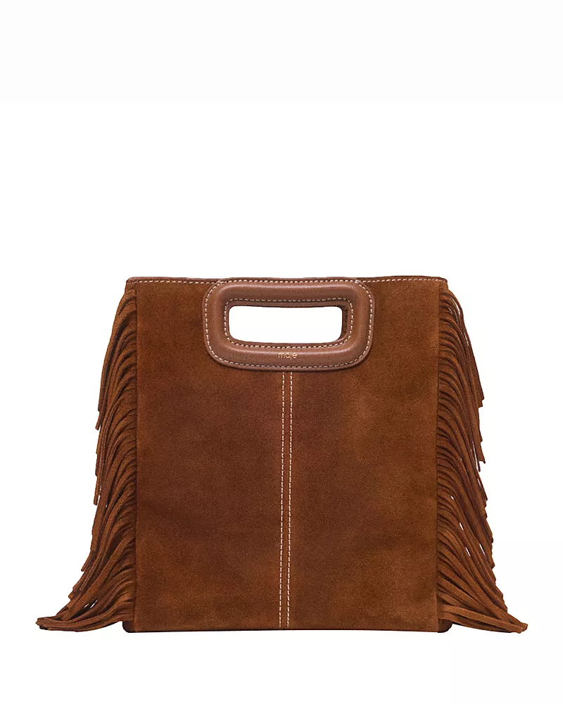 Maje The M Fringed Brown Suede Crossbody Bag