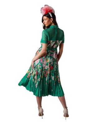 Lisa Tan Lace Pleated Printed Midi Dress