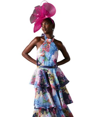 Cross Neck Printed Frill Skirt Dress