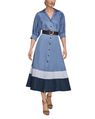 Colorblocked Belted Shirtdress