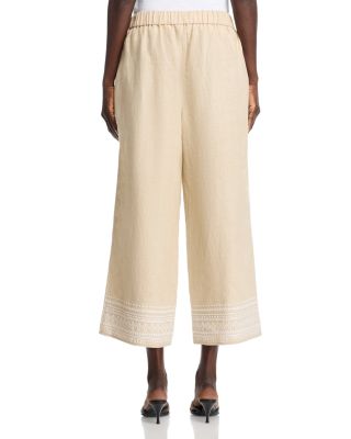 Two Palms Embroidered Linen Culotte Pants
