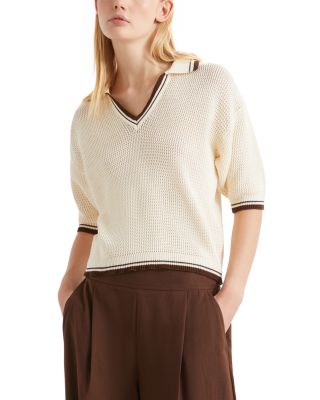 Half Sleeve Spread Collar Sweater