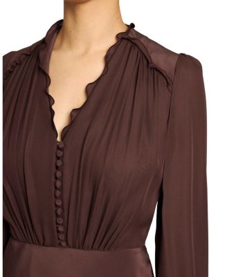 Amal Silk Long Sleeve Fit and Flare Midi Dress