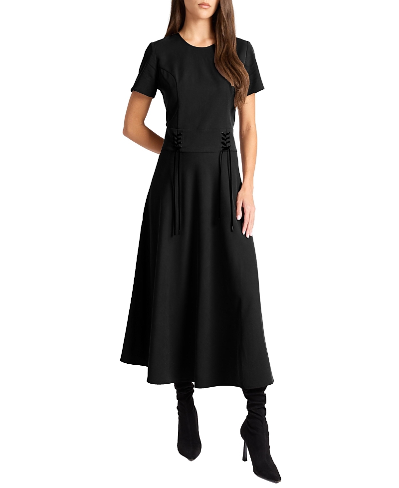 Santorelli Octavia Short Sleeve Dress with Leather Lacing Detail