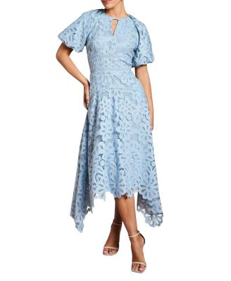 Lace Hanky Hem Puff Sleeve Dress