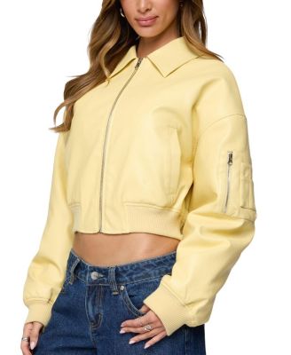 Zayna Cropped Faux Leather Bomber Jacket