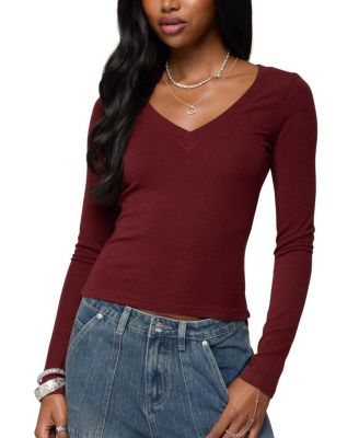 Larna V Neck Ribbed T Shirt