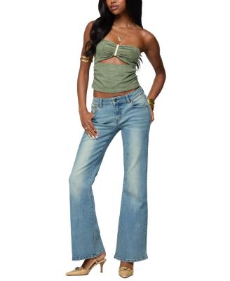  Jenni Washed Low Rise Flared Jeans in Blue Washed