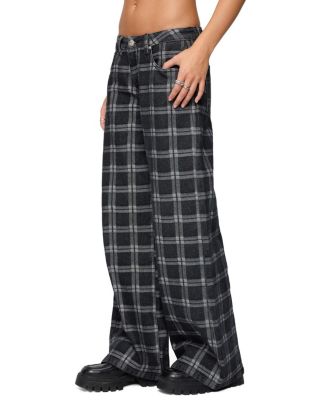  Kailani Plaid Low Rise Baggy Jeans in Black Washed