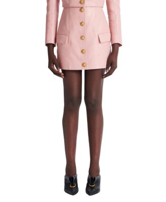 Short Lambskin Skirt with Buttons
