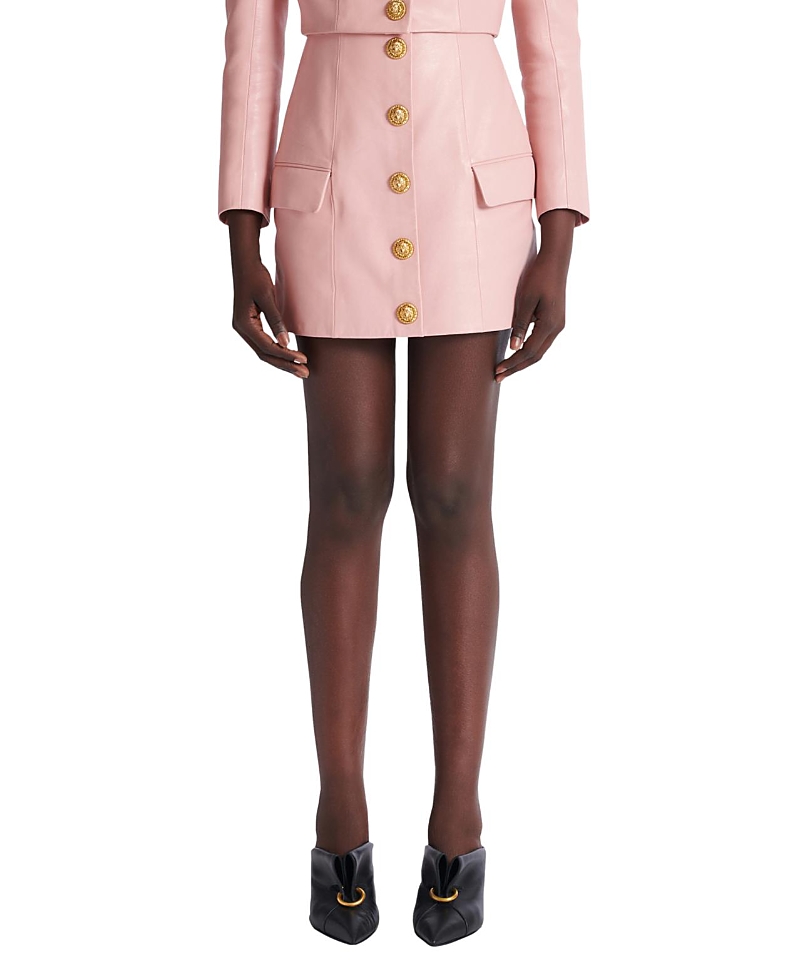 Balmain Short Lambskin Skirt with Buttons