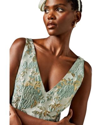 V-Neck Jacquard Midi Dress