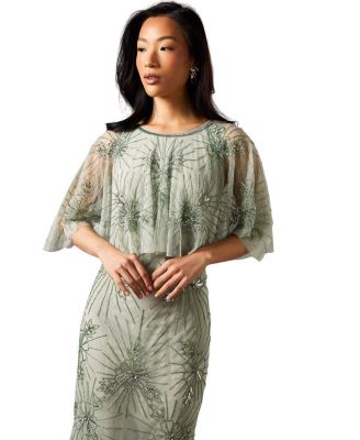 Floral Embellished Cape Midi Dress