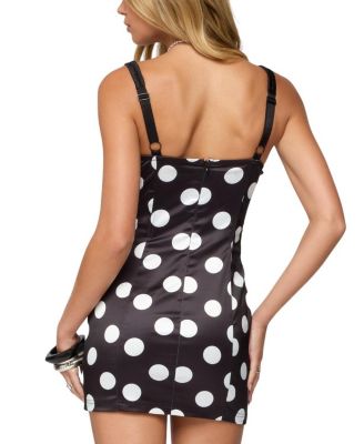 Polka Dot Cupped Satin Effect Mini Dress