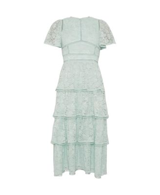 Flutter Sleeve Tiered Lace Dress