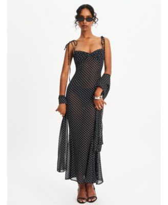 Yadira Polka Dot Chiffon Maxi Dress