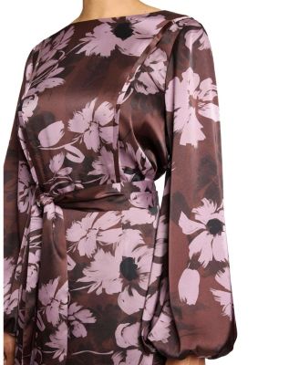 Parker Fit and Flare Midi Dress with Lantern Sleeves in Floral Twill Crepe