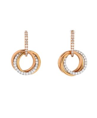  Trinity Hoop Dangle Earrings 18K Tricolor Gold with Diamonds