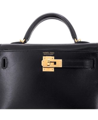 Kelly 20 Handbag Black Tadelakt with Gold Hardware