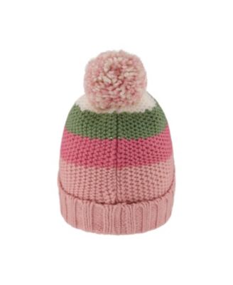Girls' Lined Knit Pompom Hat Stripes - Baby, Little Kid, Big Kid