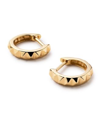 Solid Yellow Gold Pyramid Huggie Hoops Earrings