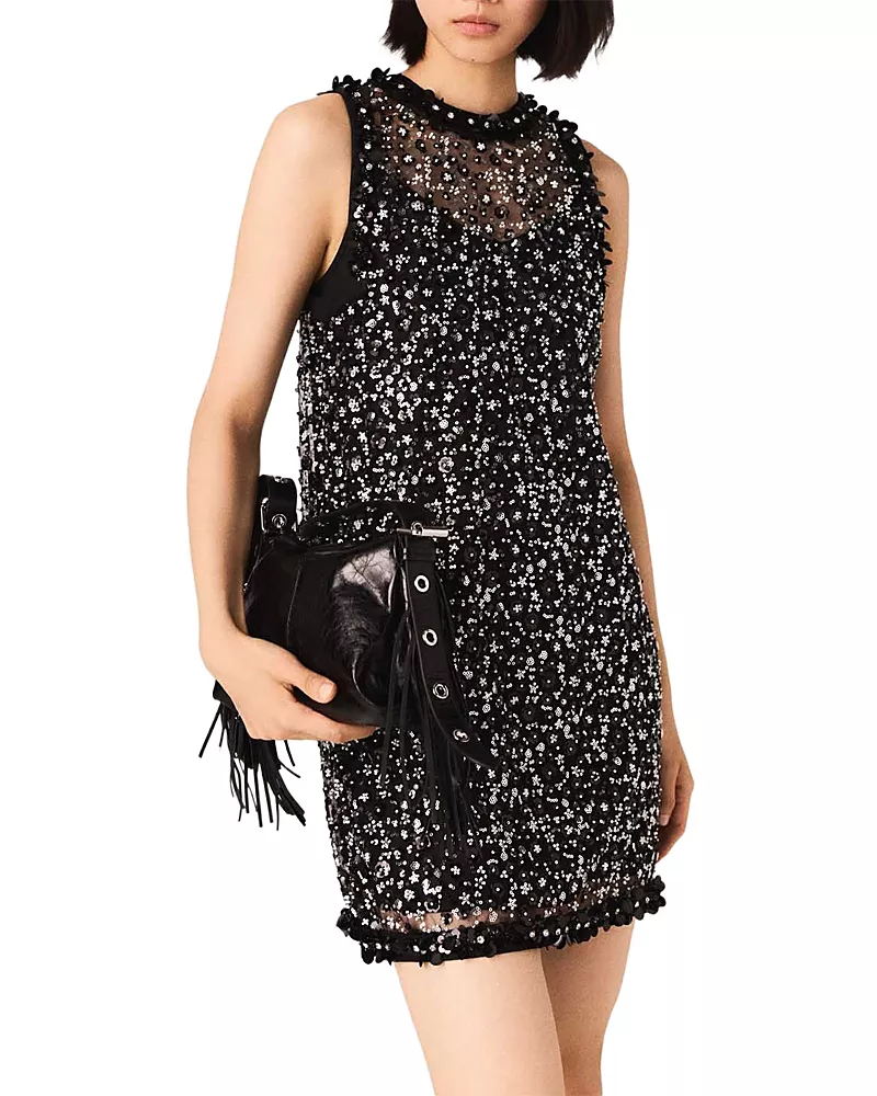 Maje Floral Sequinned Embroidered Dress