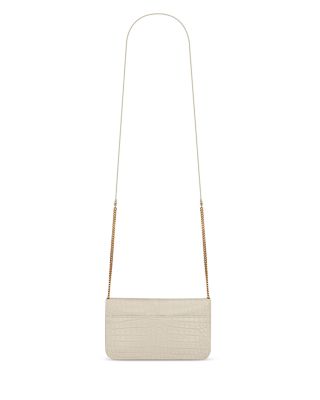 Cassandre Phone Holder in Shiny Crocodile-Embossed Leather