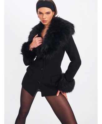  Hailee Wool Blend Mini Coat with Removable Fur Lapel